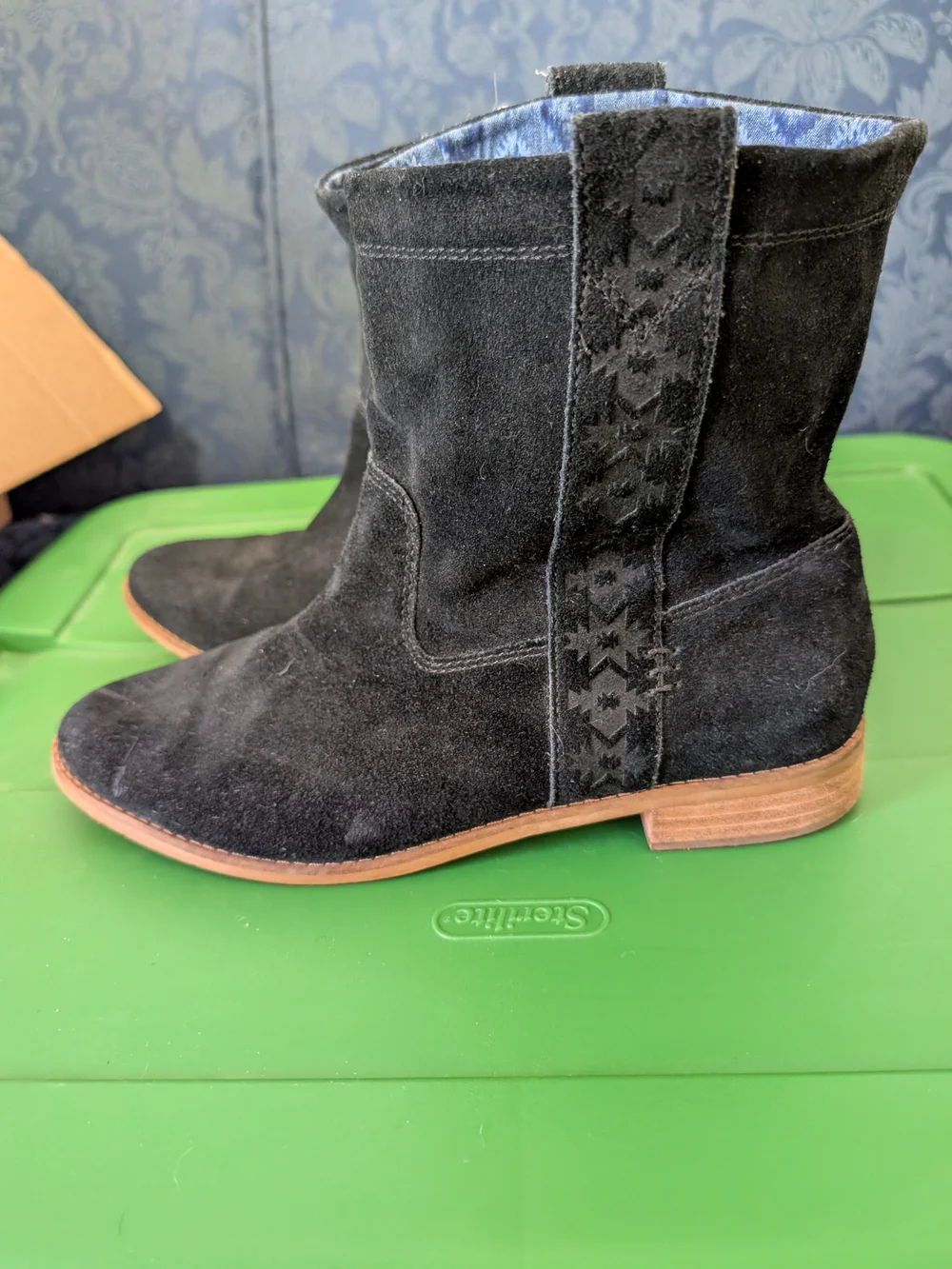 Toms Black Suede Ankle Booties with Low Heel